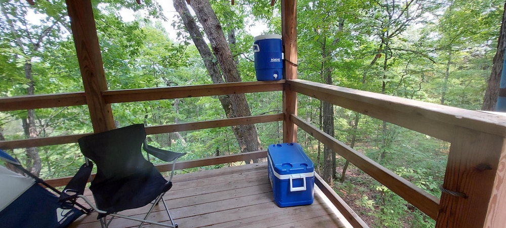 Treetopper 2 Fully Set up Tent Site with BBQ, Firepit, Outdoor Pool & Hiking view 3